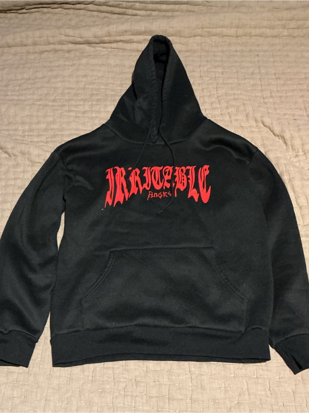 ROMWE Black Crewneck Hoodie with Red Gothic Chest Print